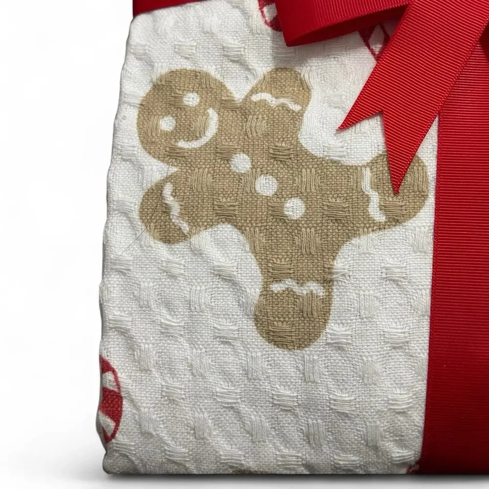 Joy & Jolly GINGERBREAD Shower Curtain 72x72 Christmas Candy Cane Waffle Weave